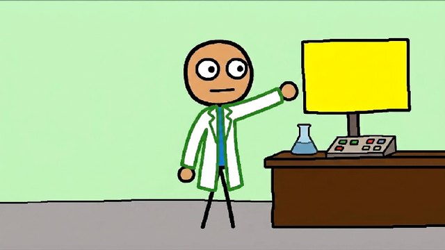 MS Paint style: a scientist at a screen