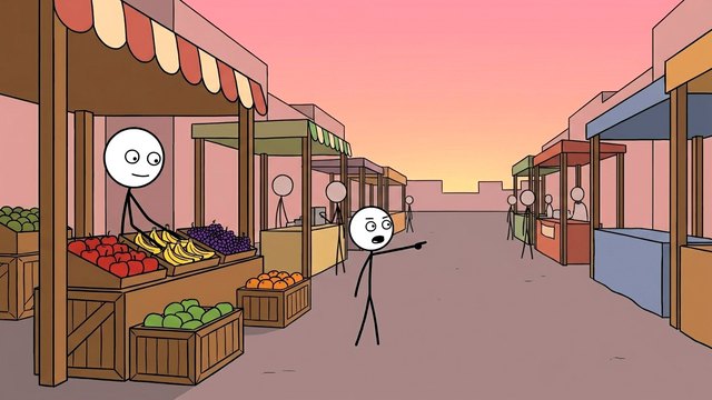 Stickman HD style: a sunset market street